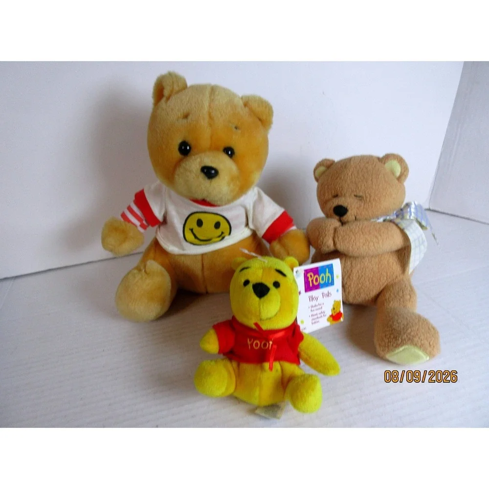 Vintage Winnie the Pooh & Teddy Bear Plush Lot 3pc Disney Kids II DGE Corp 1996